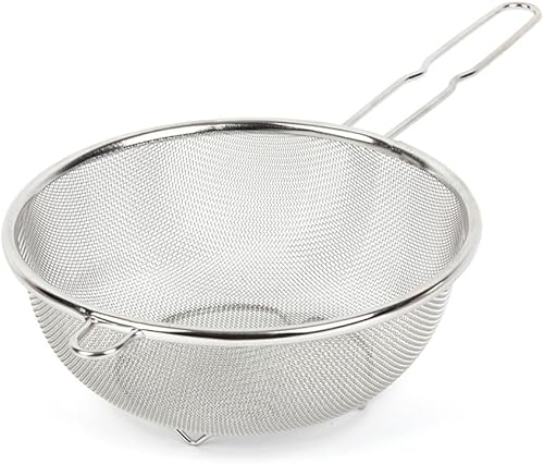Colador de malla fina de 8 pulgadas con asa, coladores de acero inoxidable, perfecto para tamizar, colar, drenar y enjuagar verduras, pastas
