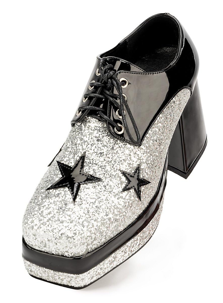 Disco Plateau-Schuhe für Herren - schwarz-Silber- Wet-Look - Schuhgröße: 42-43