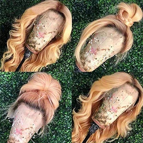 ANDRIA Dirty Blonde Short Wavy Lace Front Wigs Short Bob Blonde Wavy Wig Side Part Ombre Wigs With Baby Hair Glueless Natural Wave Synthetic Heat Resistant Fiber Hair For Black Women 14 Inches