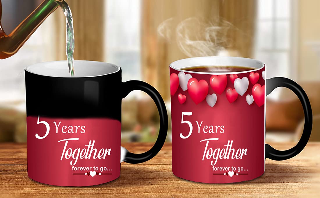 ME & YOU 5 Years Together Forever to Go Quoted Printed Ceramic Magic Mug ( Multicolour )
