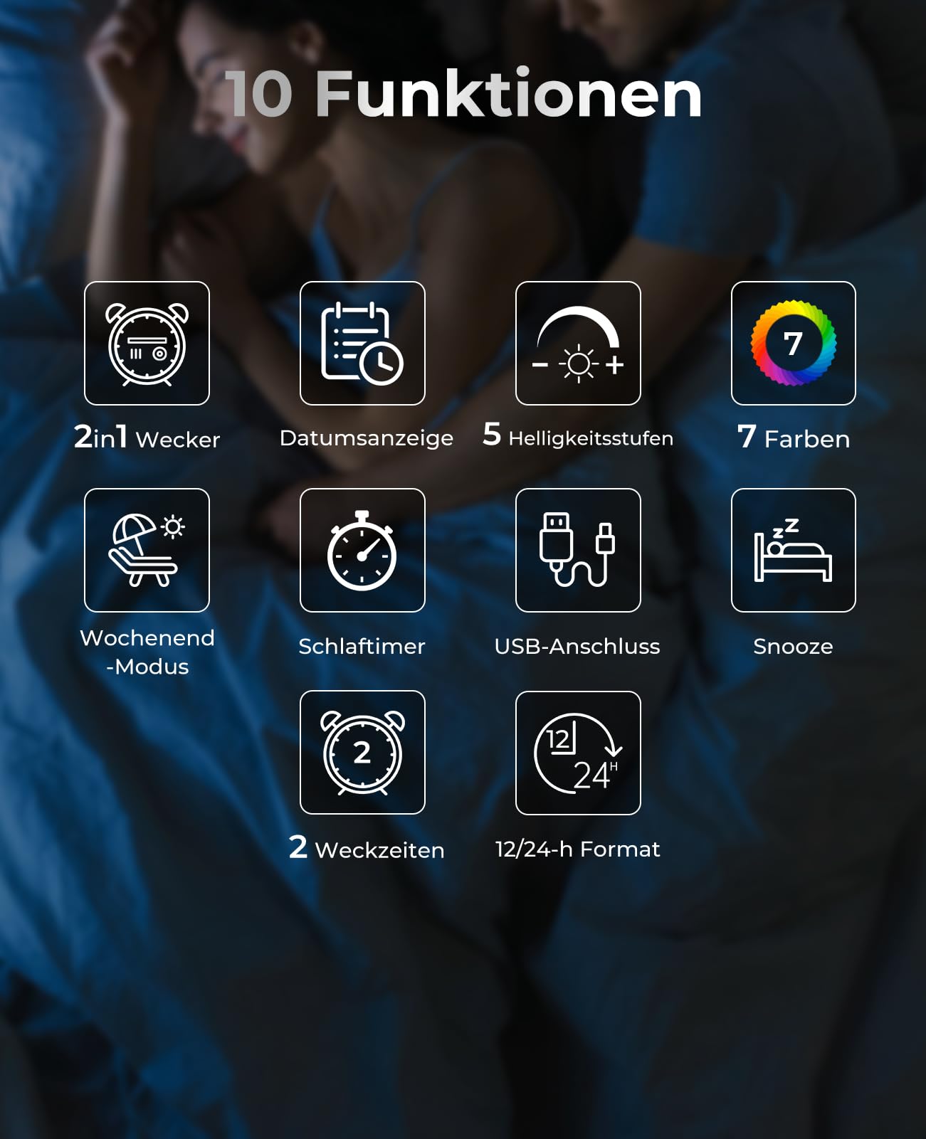 Digitaler Radiowecker, Wecker Radio mit 7-farbige Ziffernanzeige, Einstellbarer Helligkeit und Weckton, Für Tiefschläfer, Sleep Timer & Schlummerfunktion (Schwarz)