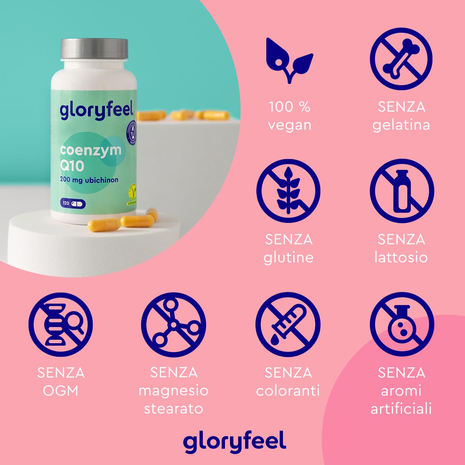 Q10 Coenzima 200 mg Puro, 120 Capsule Ad Alto Dosaggio (Scorta Per 4 Mesi), Coenzima Q10 Integratore Antiossidante Antiage, Capsule di Ubichinone, 100% Vegan, Testato in Laboratorio