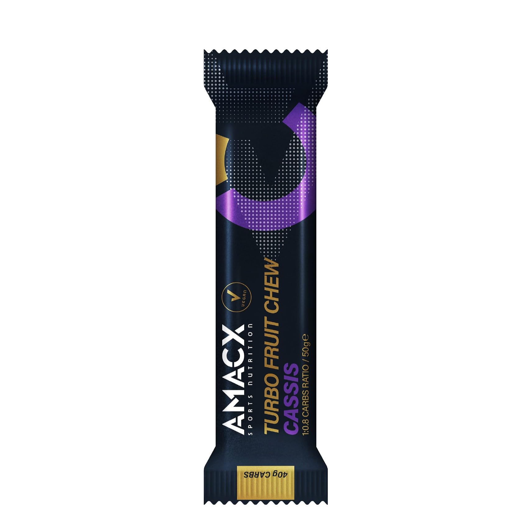 AMACX Turbo Fruit Chew Bar – Con Carboidrati e Elettroliti – 51% Frutta Vera – Barrette Fitness Vegane senza Glutine – Confezione da 12 – Barrette Energetiche Ciclismo e Corsa – Cassis