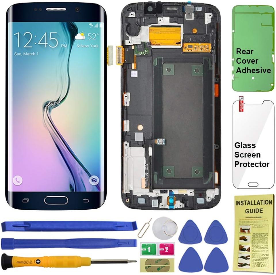 Display Touch Screen (AMOLED) Digitizer Assembly with Frame for Samsung Galaxy S6 Edge (5.1 inch) Sprint (G925P) / Verizon (G925V) / US Cellular (G925R4) (for Phone Repair) (Black Sapphire)