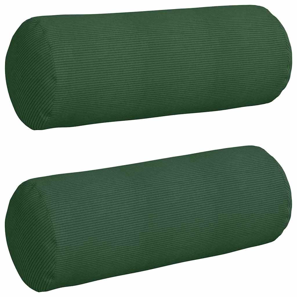 Set di 2 cuscini cervicali, verde scuro, 25 x 70 cm, in velluto a coste | Cuscino cilindrico decorativo per soggiorno e camera da letto con rivestimento sfoderabile in morbido tessuto a coste.