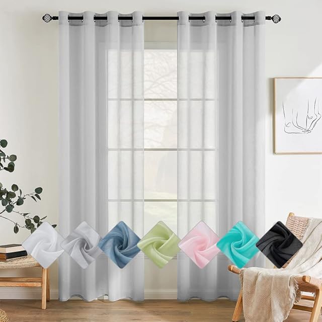 EMEMA czysty kolor przezroczyste zasłony okienne, gładkie, zasłony okienne, eleganckie zasłony do sypialni, salonu, zasłony z oczkami, 2 panele 140 x 225 cm, szare