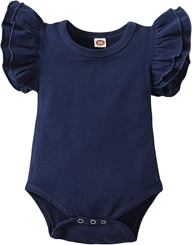 Mameluco de manga corta con volantes para bebé y niña, mameluco de una pieza, color liso