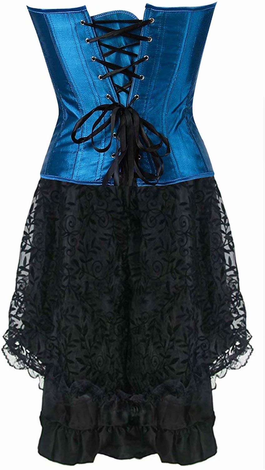 Josamogre Corset Femme Sexy Bustier Robe Jupe Élégantes Plume De Paon Gothique Dentelle Costume Halloweenn