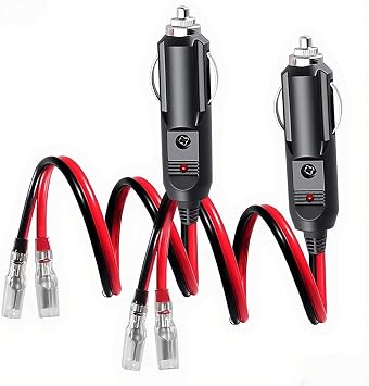 14 AWG Male Plug Cigarette Lighter Adapter Cord,[2 Pack] 12V Male Cigarette Lighter Plug Extension Cable with LED Lightwith LED Light and 15A Fuse- 30cm/1ft
