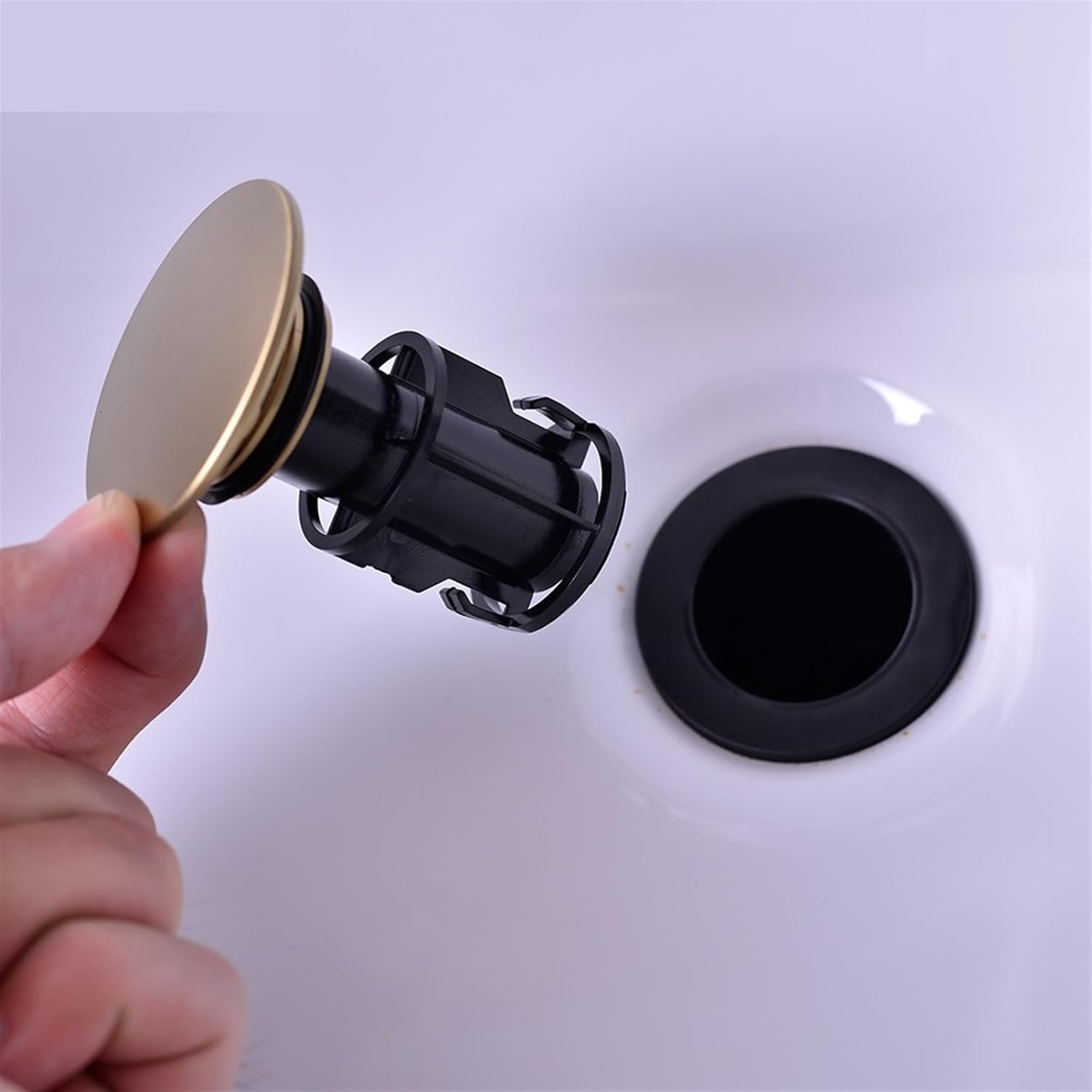 Bathroom Sink Push Down Pop-Up Drains With Overflow Hole(Chrome)