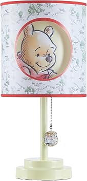 Disney Winnie The Pooh Table Lamp,2-Layer Printed Shade with Cut-Out Design & Figural Pull Chain,Stick Lamp for Kids Bedroom or Nursery Decor