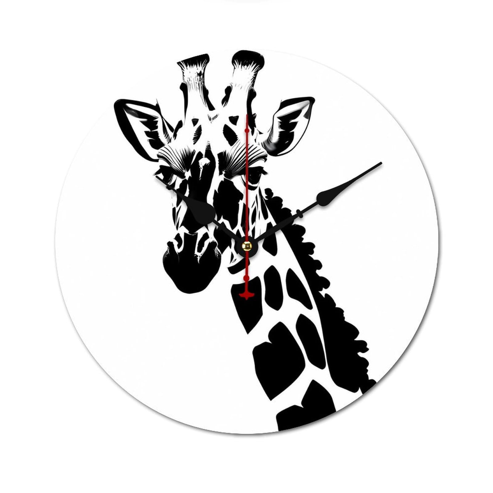 Horloge murale moderne en bois 30 cm girafe noire et blanche design sans cadre pour salon