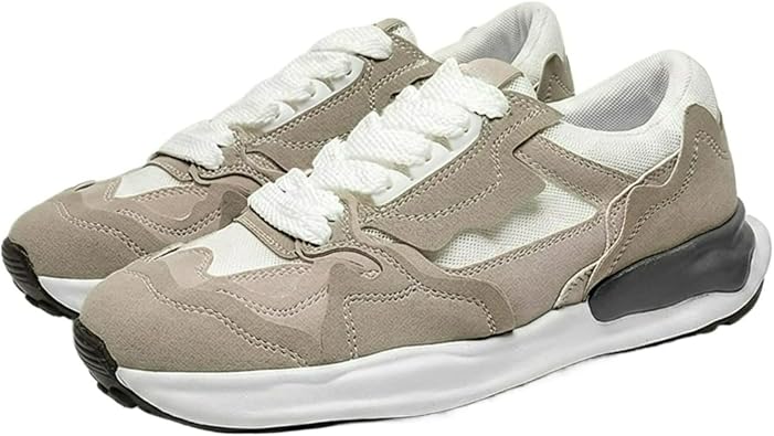 Retro Deconstructed Mens Fashionable Sneakers, Thick Sole Breathable mesh and Suede Patchwork Walking Shoe, Non-Slip Thick Casual Sneakers for Everyday Streetwear