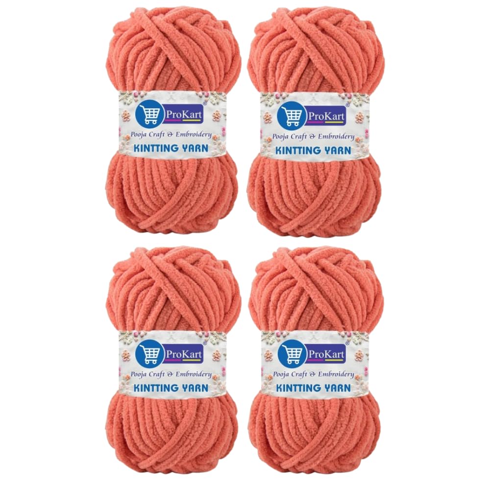 ProKart Premium Blankie Wool, Plush & Cuddly, Chenille Yarn Supersoft Hand Knitting Wool Ball | Blanket Thick/Mottu Yarn Ball Suitable for Hand Knitting and Crocheting for Baby, Adult, Sweaters, caps, Throws, Home Furnishing, Scarves, Blankets (Flamingo, 100gms x 4 Pack)