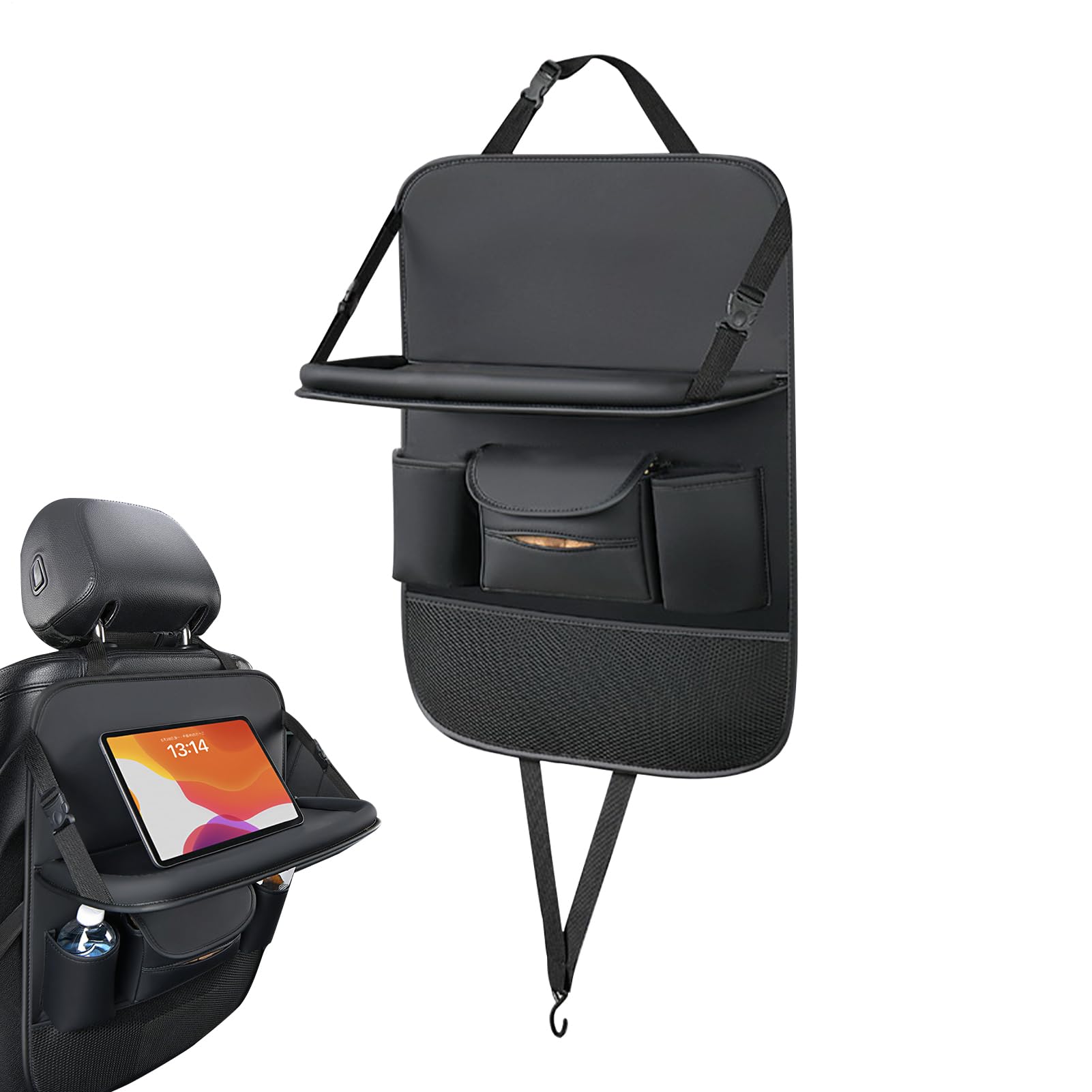 Organisateur de dos de siège voiture plateau pliable et protection dos