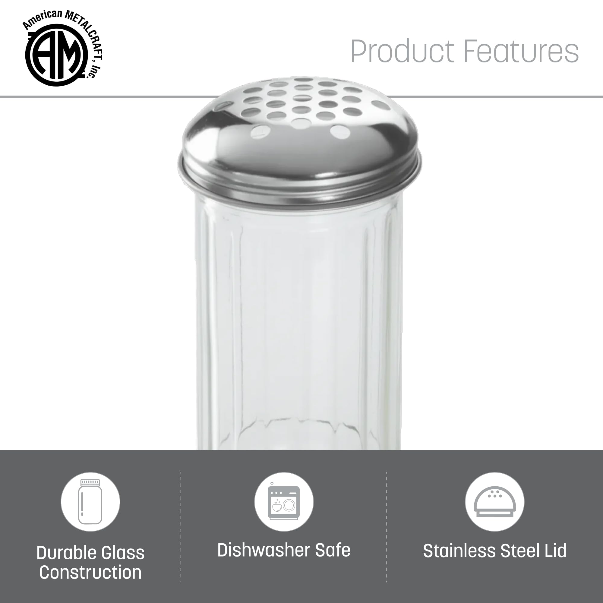 American Metalcraft (GLA319) - Shaker per formaggio in vetro, con coperchio con fori extra grandi