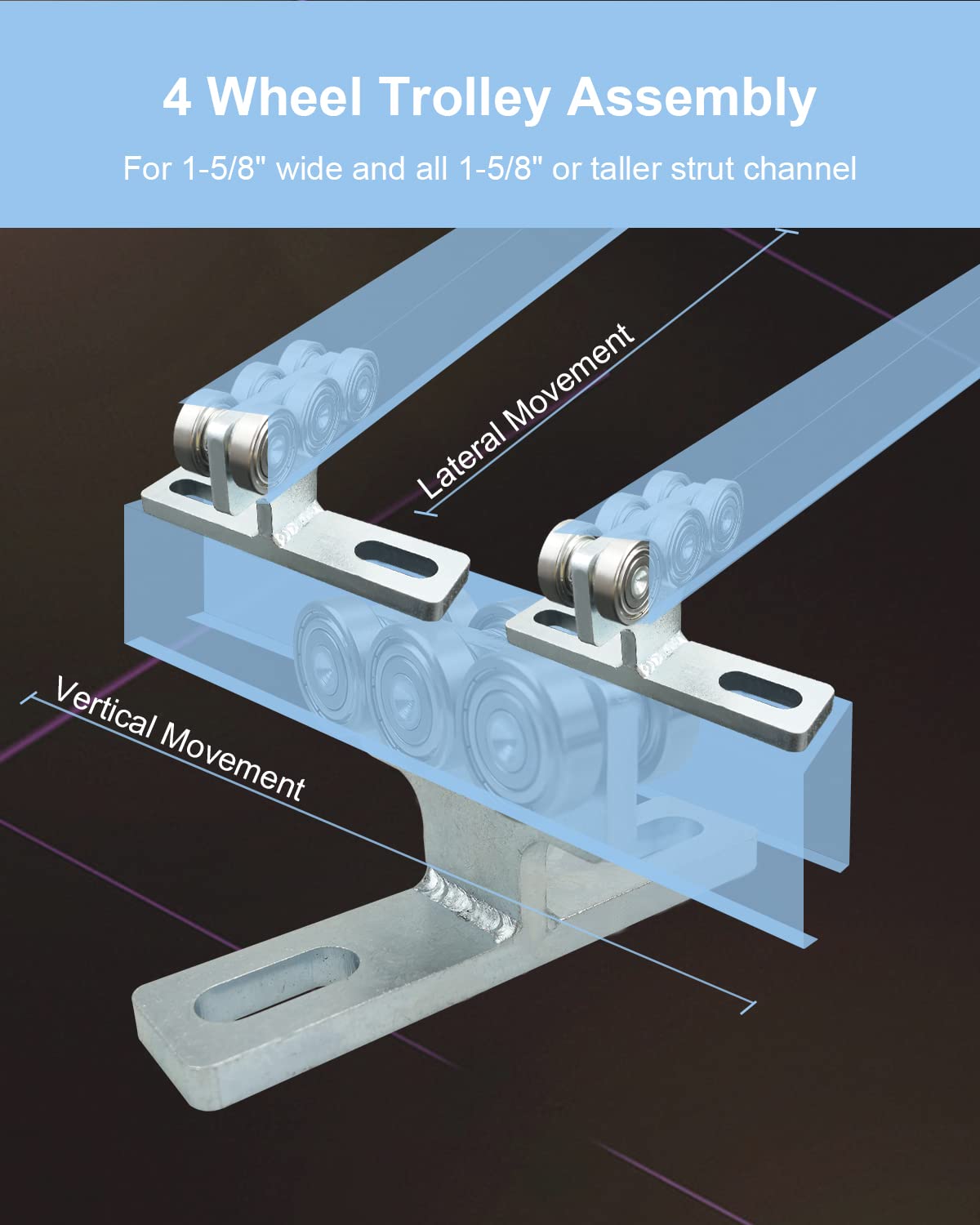 2x Chariot à 6 Roues Avec Roulements – Assemblage Pour Rails Unistrut, Neuf