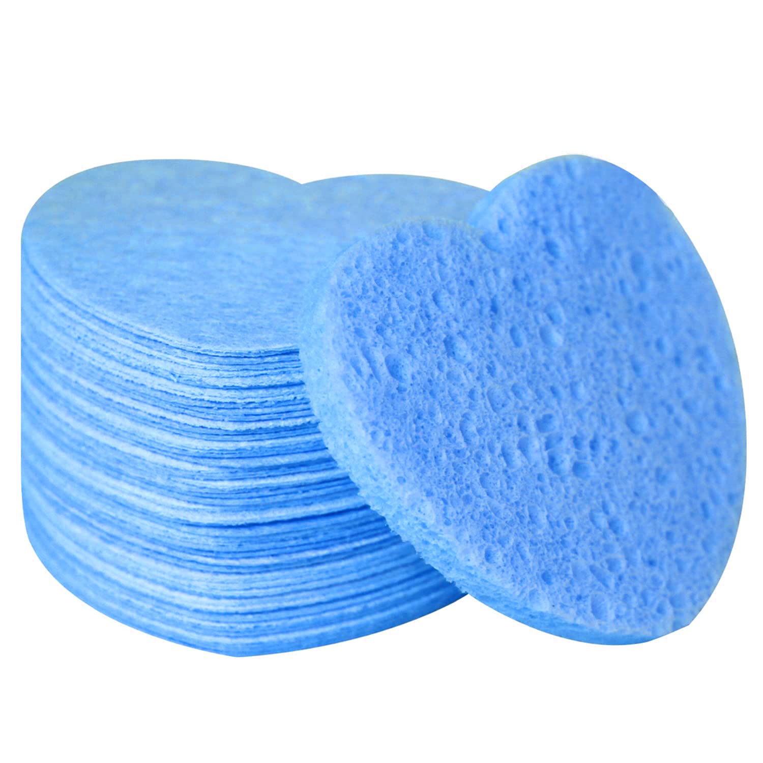 Esponjas faciales comprimidas de celulosa natural Spunspon en forma de corazón para limpieza facial, exfoliación y eliminación de maquillaje, 50 unidades / 1 paquete, azul