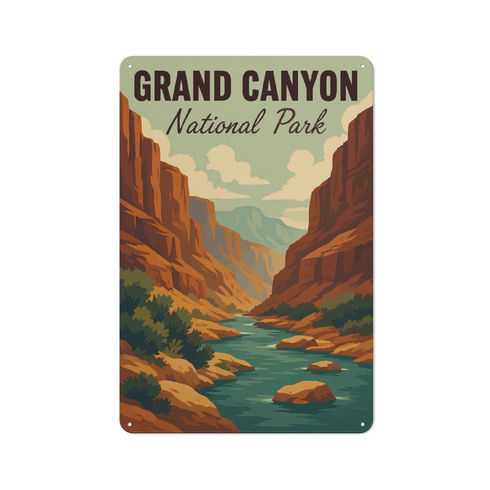 Junmoney Style-9 Rustic Tin Sign 30X20cm Featuring Grand Canyon National Park Illustration For Café Or Home Bar, Gift Idea At Christmas For Hospitality Decor Collectors
