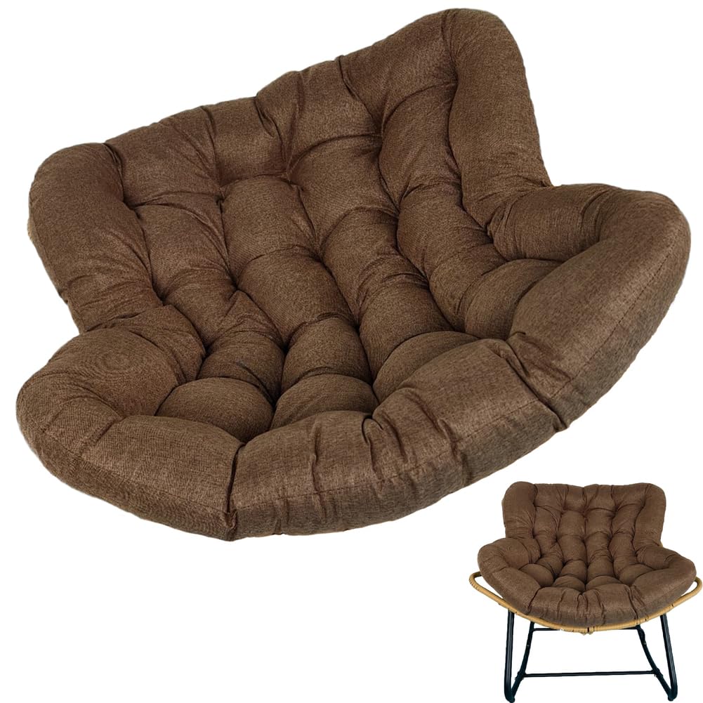 Mecedora de Exterior con cojín Acolchado, sillón de ratán Extragrande para Interior, con Forma de Huevo, para Exterior e Interior, con cojín Suave para Silla reclinable, Color marrón, 115 x