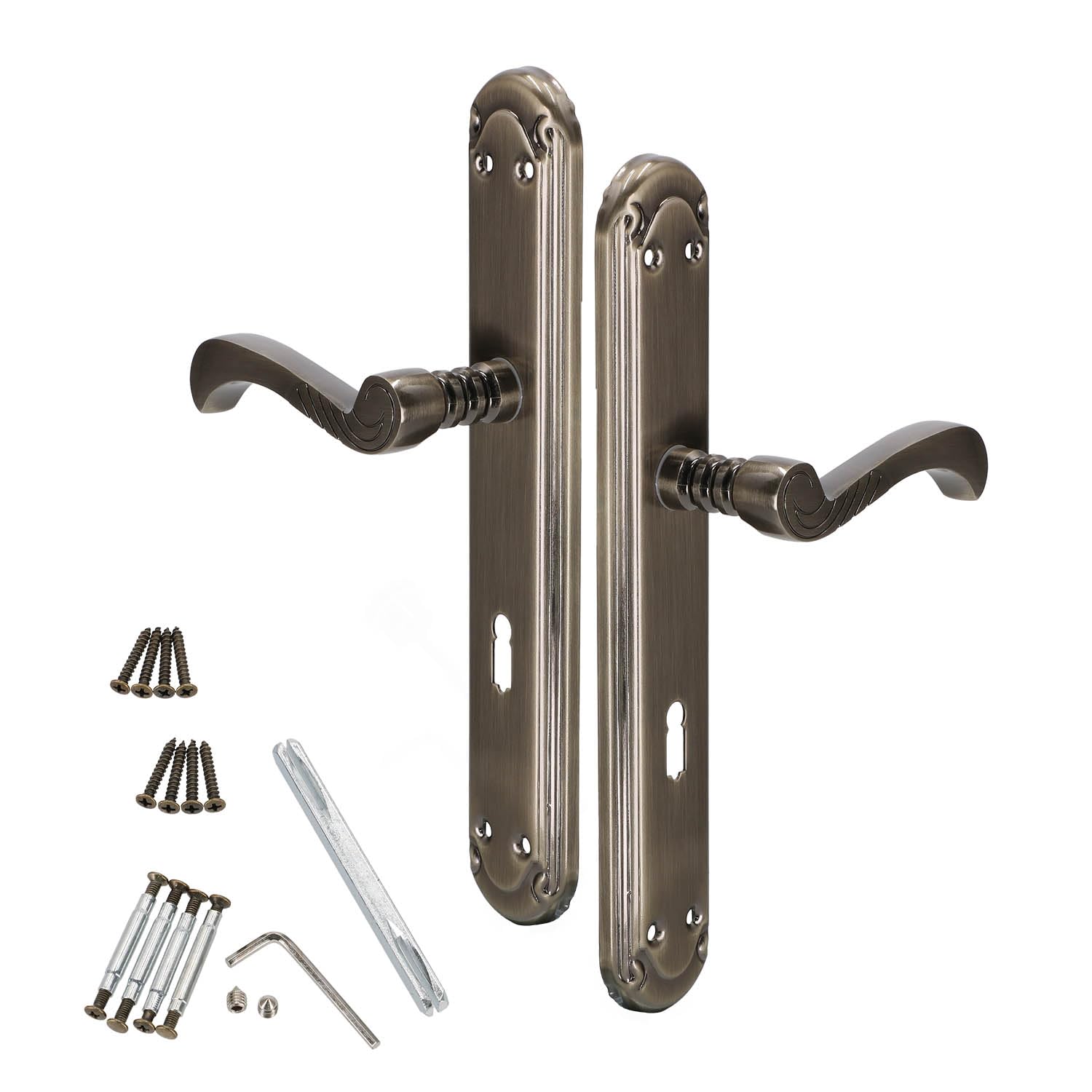 KOTARBAU® Juego De Manillas Para Puerta, Manilla Con Agujero De Cilindro, 90 Mm, Manijas De Puerta De Placa Larga, 2 Manetas, Manillas Para Puerta Interior Y Exterior, Picaportes, Kit De Montaje