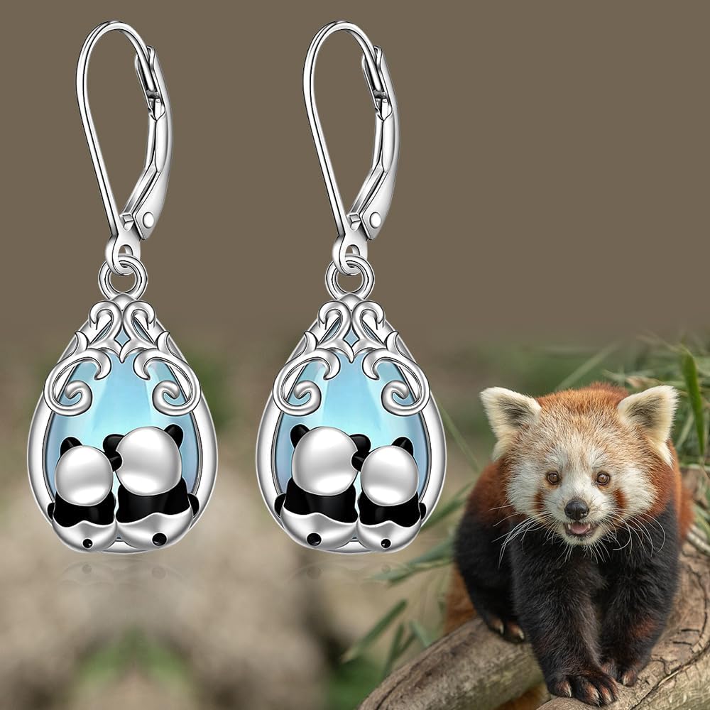 Panda Earrings for Women Panda Bear Moonstone Earrings Sterling Silver Filigree Cute Animal Dangle Hypoallergenic Jewelry Mothers Day Christmas Birthday Gifts - Image 6