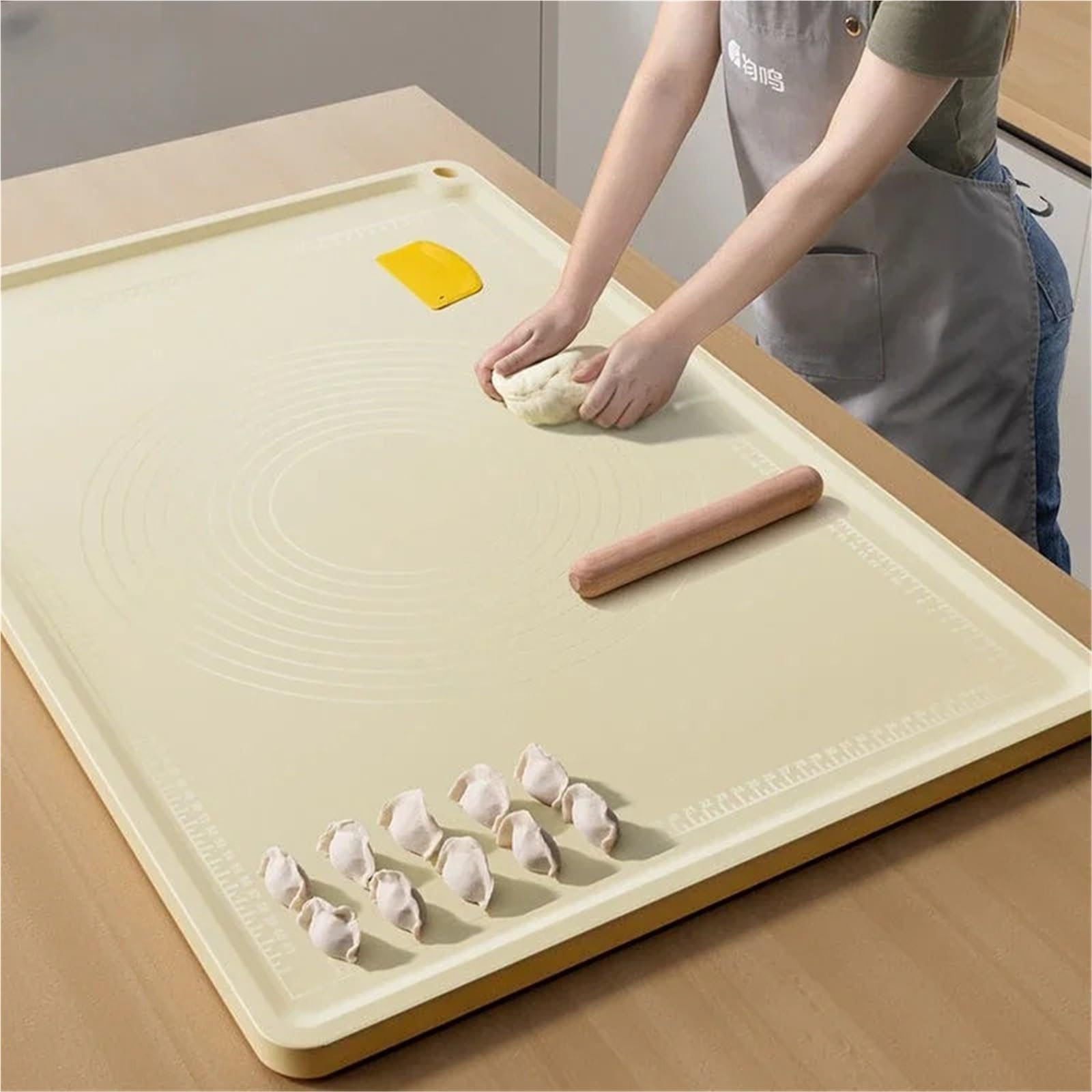 Rutschfeste Backunterlage Antihafte Verdickte, antibakterielle Silikon-Knetmatte, Küchenunterlage, Schneidebrett, Teigausrollmatte, Backmatte(60x80cm-Off white)