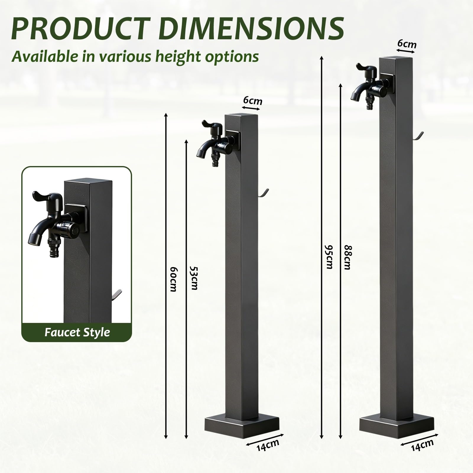 Grifo independiente exterior, columna de agua montada en el piso con soporte para manguera, grifo de jardín vertical negro hidrante de patio anticongelante para lavado de riego(B,Height: 60cm/23.6in)