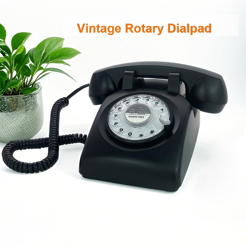Teléfono de escritorio con cable retro de una sola línea clásico vintage rotativo manos libres teléfono fijo para hogar/oficina/hotel, teléfonos antiguos para adultos regalo (negro)