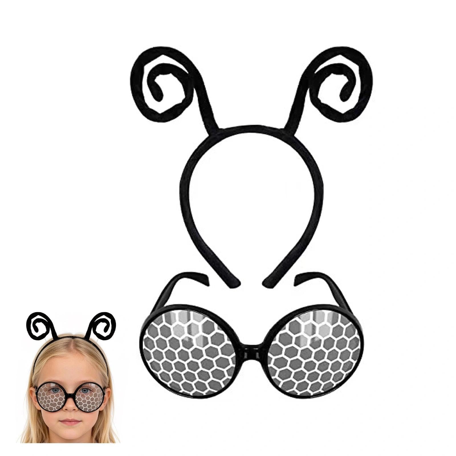 Juego de 2 diademas divertidas con antena de insectos + gafas de sol: incluye diademas temáticas de mariposas, abejas y alienígenas + gafas de sol novedosas. Adecuado para temporada de