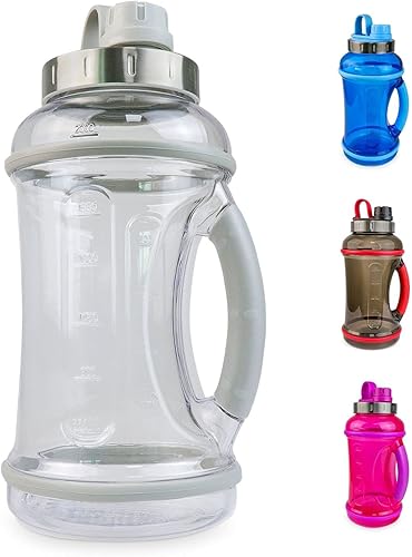 Botella de agua deportiva de 70 onzas con tapa giratoria, botella transparente a prueba de fugas, botella de medio galón