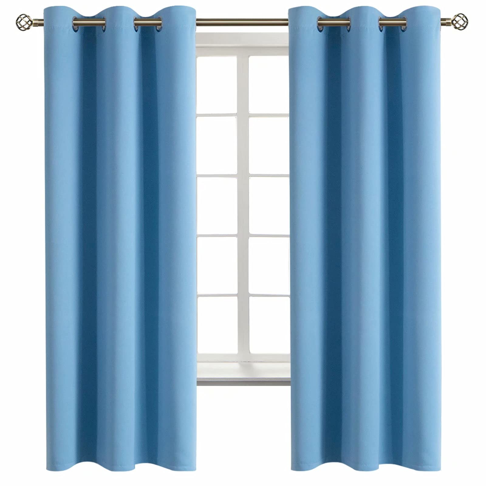 BGment Sky Blue Room Darkening Curtains 63 Inch for Bedroom - 2 Panels