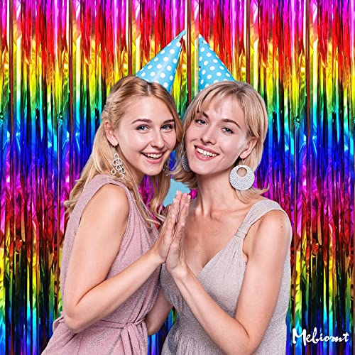 Image of 4 Pack Rainbow Fringe Curtain Backdrop, 3.2Ft x 9.8Ft Colorful Metallic Tinsel Foil Fringe Streamers for Photo Booth Birthday Wedding Baby Shower Carnival Easter Mother's Day Party Decorations