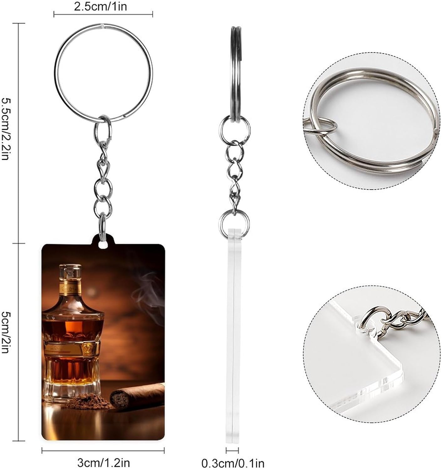 Brandy Cigar Acrylic Keychain Cute Print Key Chain Funny Car Key Ring Holder Rectangle Keychain Holder for Men Women Charm Accessories for Tote Bag Backpack image 2