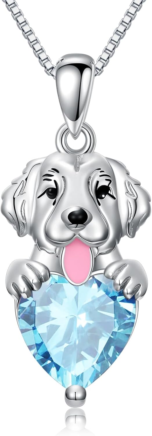 Golden Retriever Dog Necklace with Synthetic Birthstone Dog Pendant Necklace Gift for Women