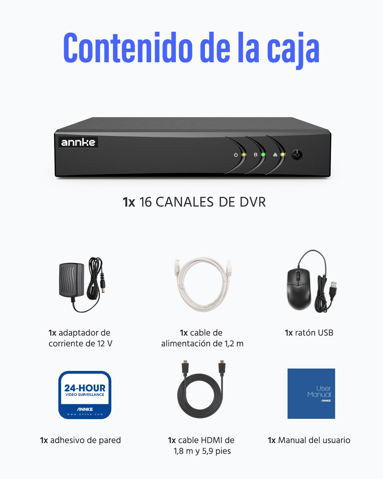 ANNKE 3K/5MP Lite 16 Canales Grabador DVR H.265+ Recorder Soporta 8 Cámaras Analógicas y 2 Cámaras IP, Detección de Personas y Vehículos, Alerta por Email con Imágenes, Sin Disco Duro