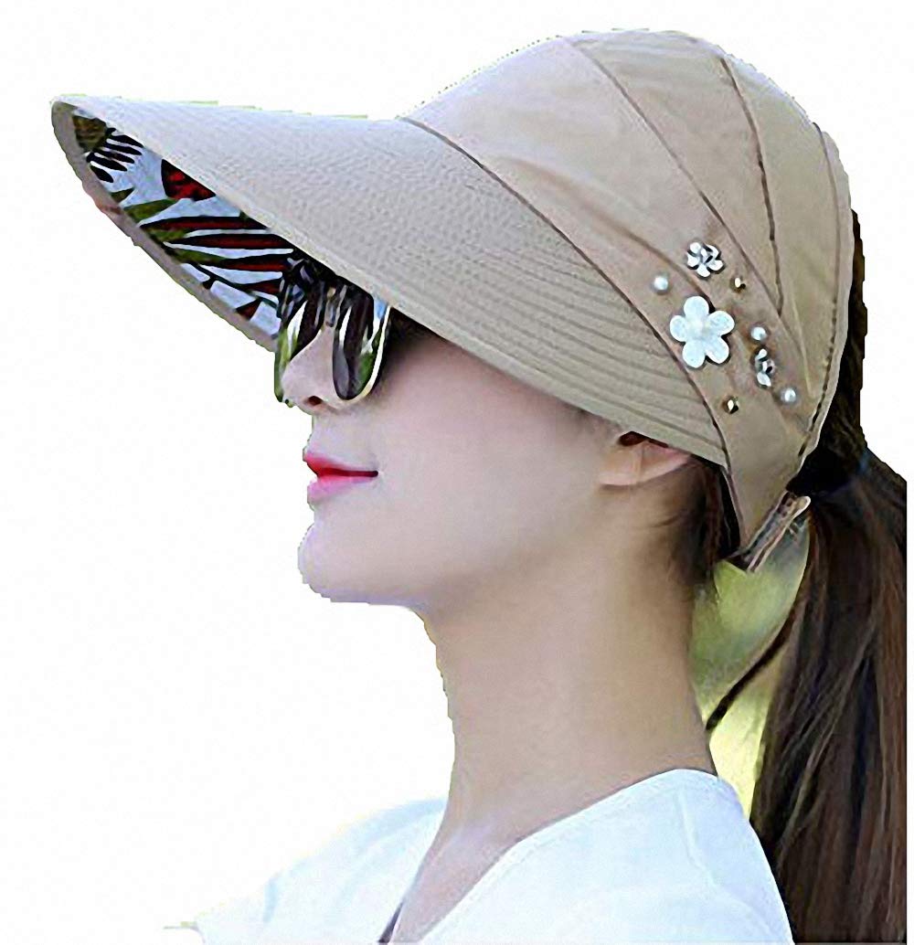 Women's Sun Visor Hats-Headband 2-in-1,Dual Purpose Summer Beach Visor Cap Khaki