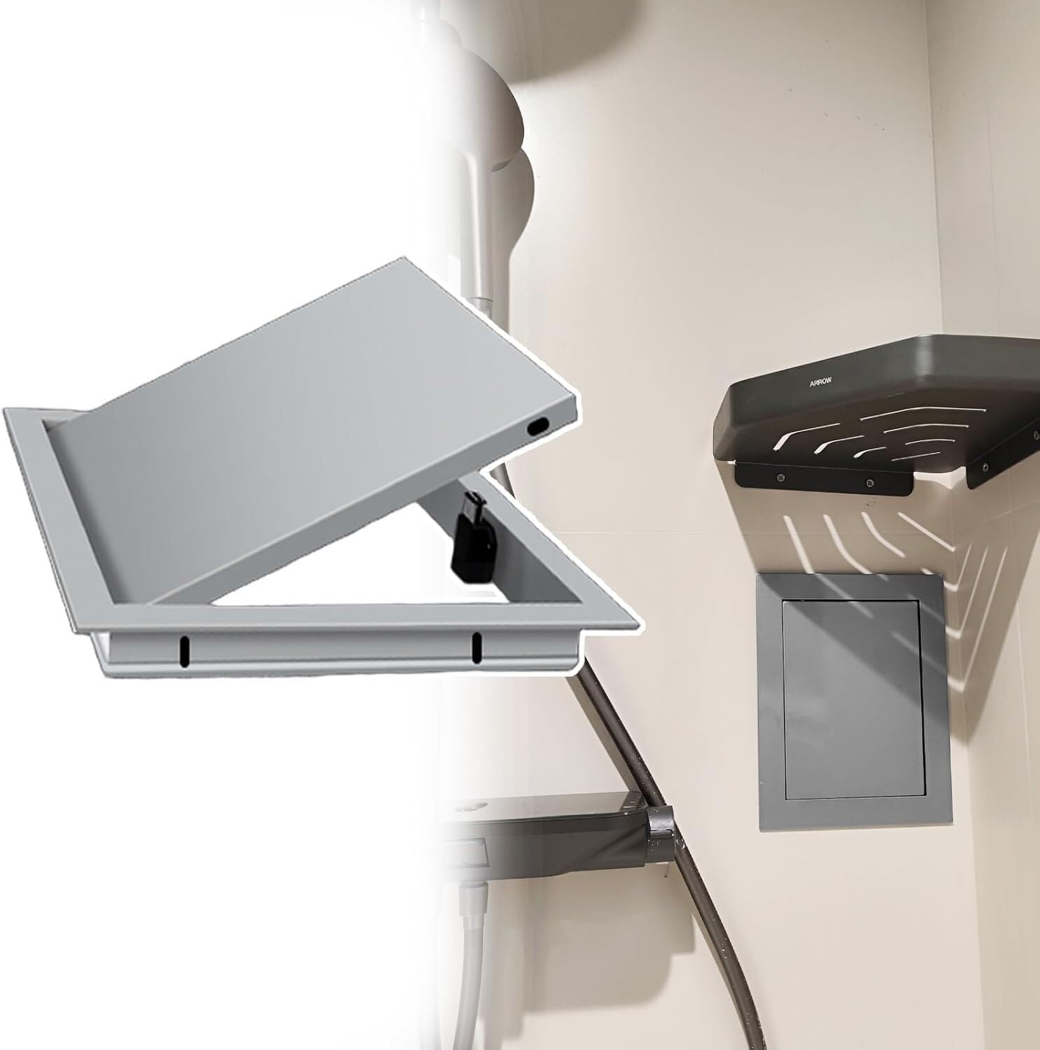 Cucce Grey Pipe Inspection Hatch Shower Wall Access Panel Waterproof, Metal Access Panel Push To Open For Plumbing Wiring Heating Alarm Access(,300X300mm/12X12in)