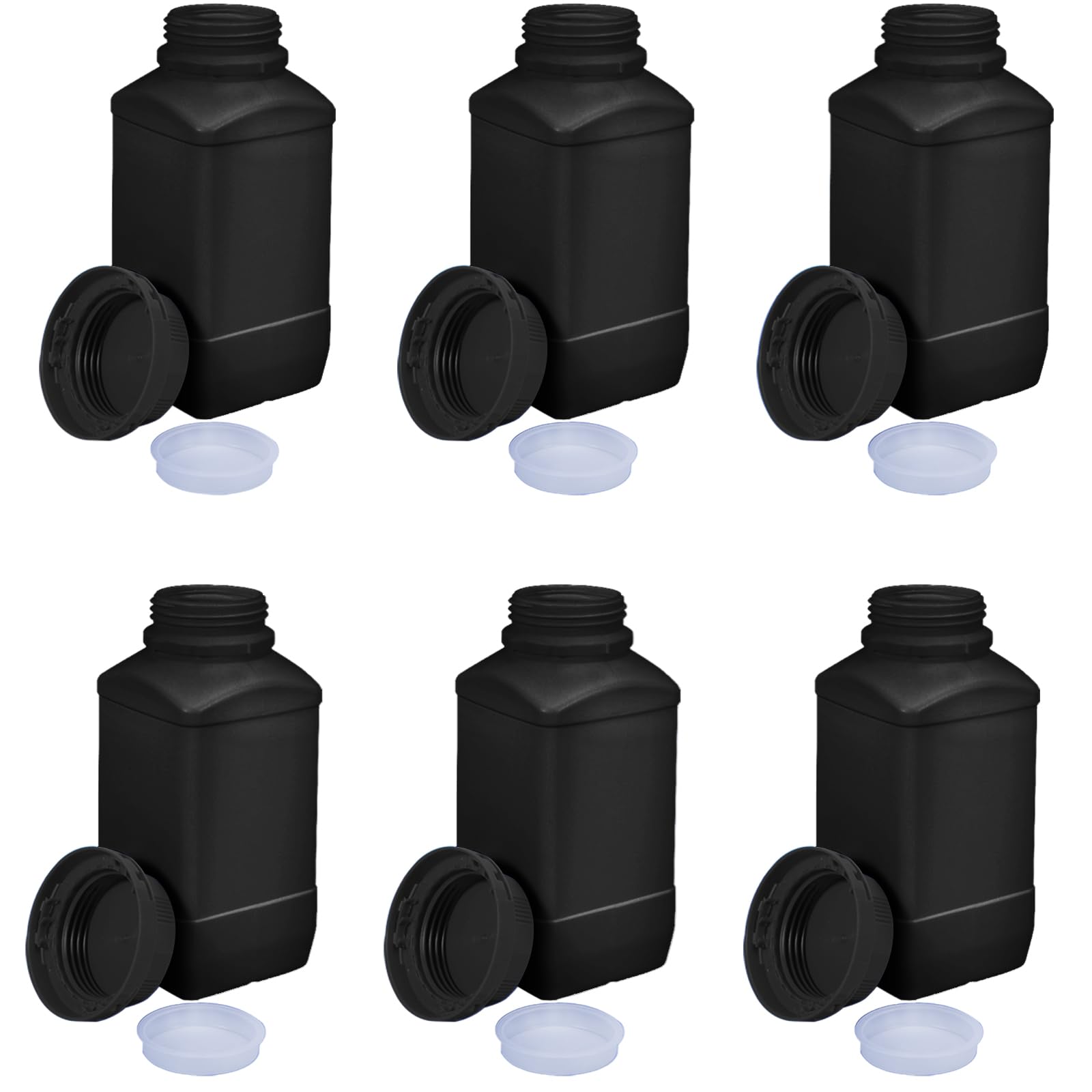 Botellas de Plástico HDPE 250ml 6 Piezas, Frascos Boca Ancha con Tapón de Rosca, Recipientes Almacenamiento Laboratorio Cocina Hobby Negro