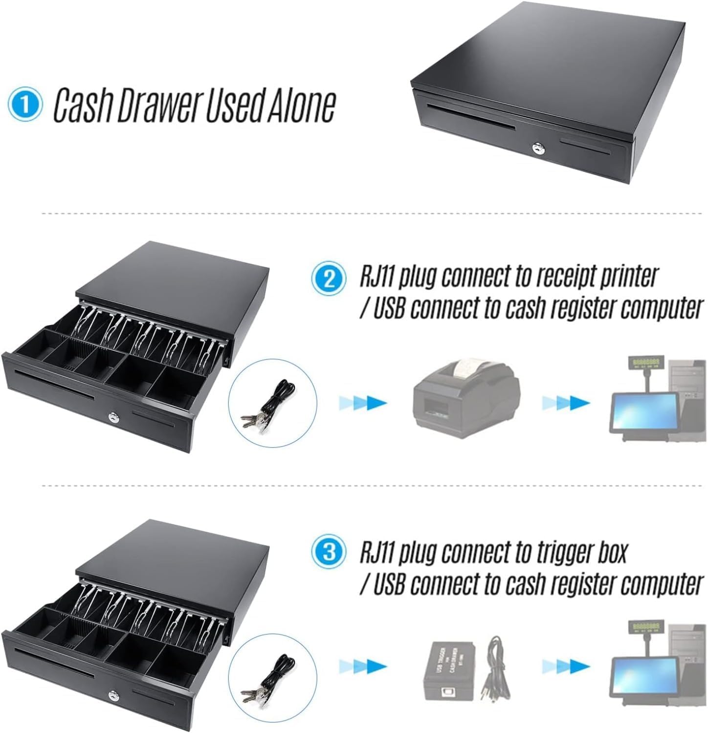 Amazon | キャッシュドロア 小型 自動 + 手動 エアレジ対応 3札