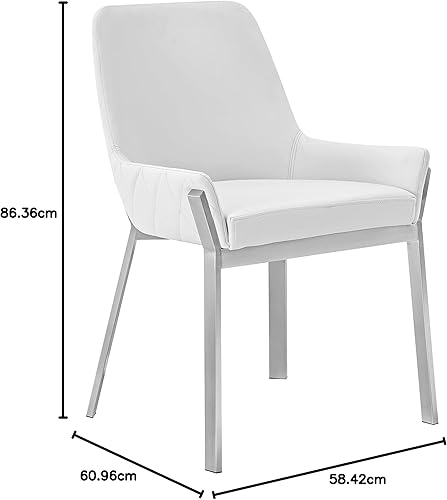 Miniatura 7 de Limari Home Raimond Collection - Silla de comedor tapizada de piel sintética moderna con patas de acero inoxidable, color blanco, plateado blanco,