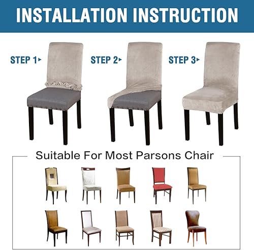 Miniatura 5 de H.VERSAILTEX Juego de 6 fundas de terciopelo para sillas de comedor, fundas protectoras para sillas Parson, fundas protectoras para sillas de