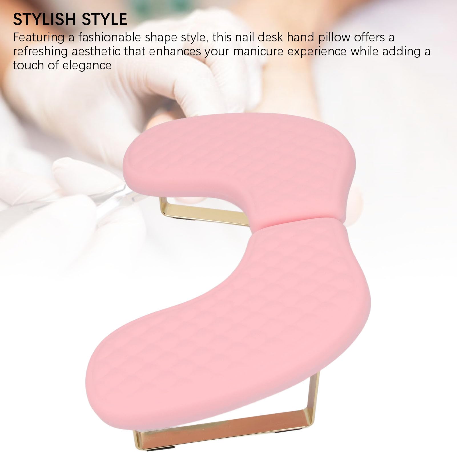 ZJchao Podłokietnik do Paznokci do Manicure Nail Tech Podpórka Pod rękę Kształt U Ergonomiczna Konstrukcja Odpinany Składany z Miękkiego Materiału PU do Podróży w Domu w Salonie (Różowy)