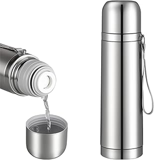 Stainless Steel Thermal Bottle Vacuum Insulated Coffee Trave Mug for Hot and Cold Drinks Double Walled Sport Water Flask with Cup 17Oz/500Ml(Silver)