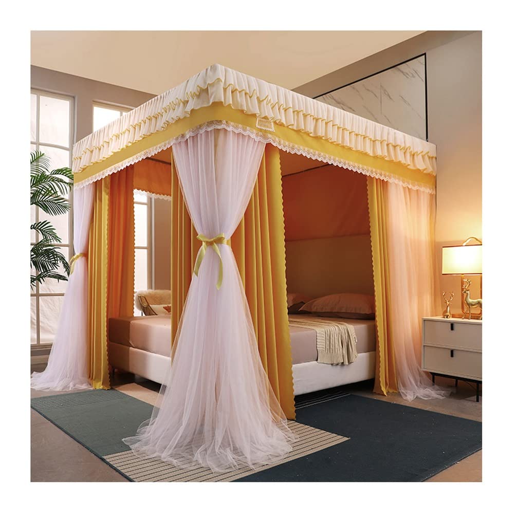 GJMSSMY bed tent，Bed Canopy for Twin Queen King, Dustproof Blackout 4 Corner Post Palace Style Bed Curtain Double Mosquito Net (Color : Yellow-1, Size : 120X200cm/47X79inch)