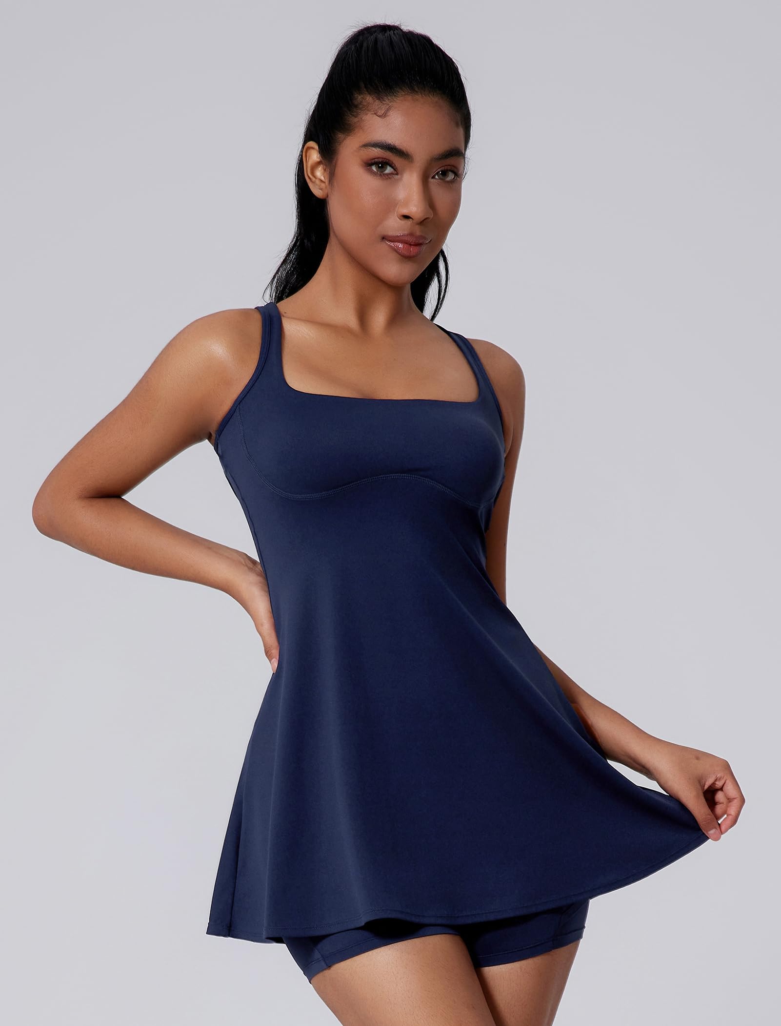 Vestido de tenis para mujer con pantalones cortos integrados y brasier sin mangas, vestidos deportivos acampanados y pantalones cortos separados, 2 piezas, pickleball, golf, atletismo