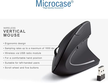 Microcase Pilli Dikey Ergonomik Kablosuz Mouse 800/1200/1600 Dpı 6 Tuşlu - AL5177