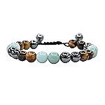 Amazing Gemstone Bracelet for Child - Hematite Amazonite Tiger Eye Bracelet Set for Men Women Healing Calming Anxiety Stress Relief Gifts Pulseras Para Hombres Mujer Stocking Stuffers (Adjustable)