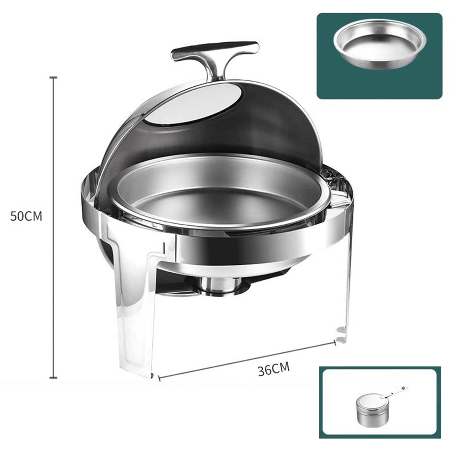Juego de platos para bufé, bandeja de exhibición de alimentos de acero inoxidable, recipiente de condimentos refrigerados para encimera, calentadores de bufé de alimentos para bodas (plata, 60 x 40 x