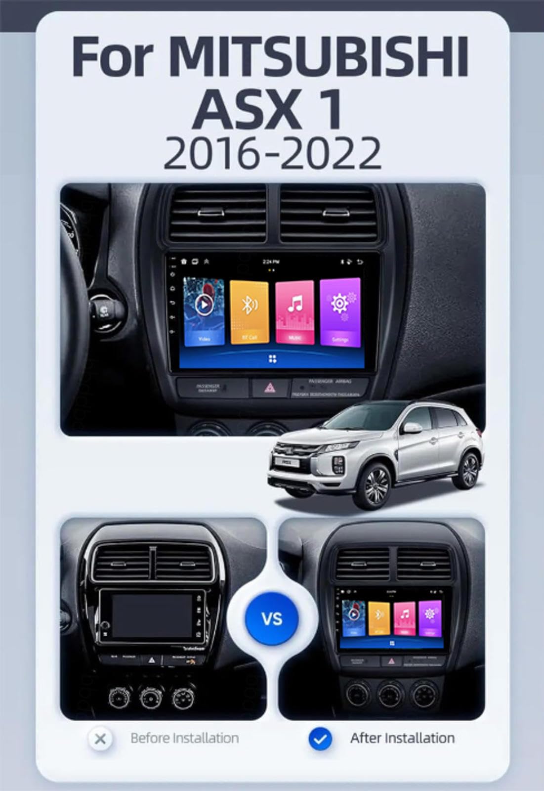Android 15 Car Stereo 9" Samochód Dla Mitsubishi ASX 1 2016-2022,M101 | Z Bluetooth, Nawigacja Gps, Radio Fm, Carplay, Kamera Cofania, Android Autoradio,M101
